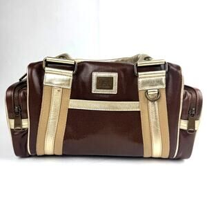 Burberry Blue Label Japan Y2K Brown PVC Canvas Gold Mini Duffle Boston Bag Rare
